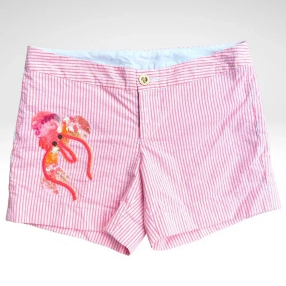 Adorable Crab Lilly Pulitzer Seersucker Callahan Pink Cosmo Party Shorts - Picture 3 of 5